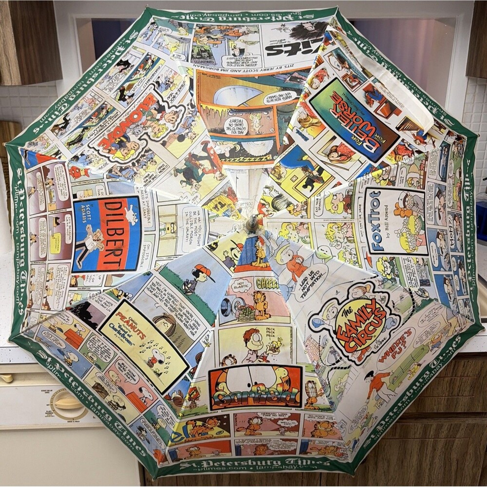 Vintage Newspaper Umbrella Cartoon Comic Strip Wood Handle St Petersburg Times